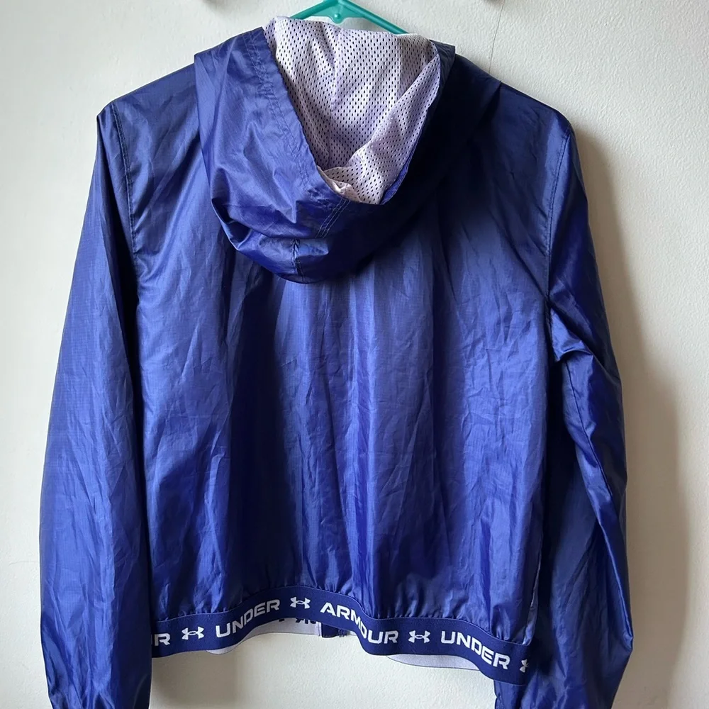 UNDER ARMOUR Kids Hooded Rain Jacket Blue Full Zip Windbreaker — Size M